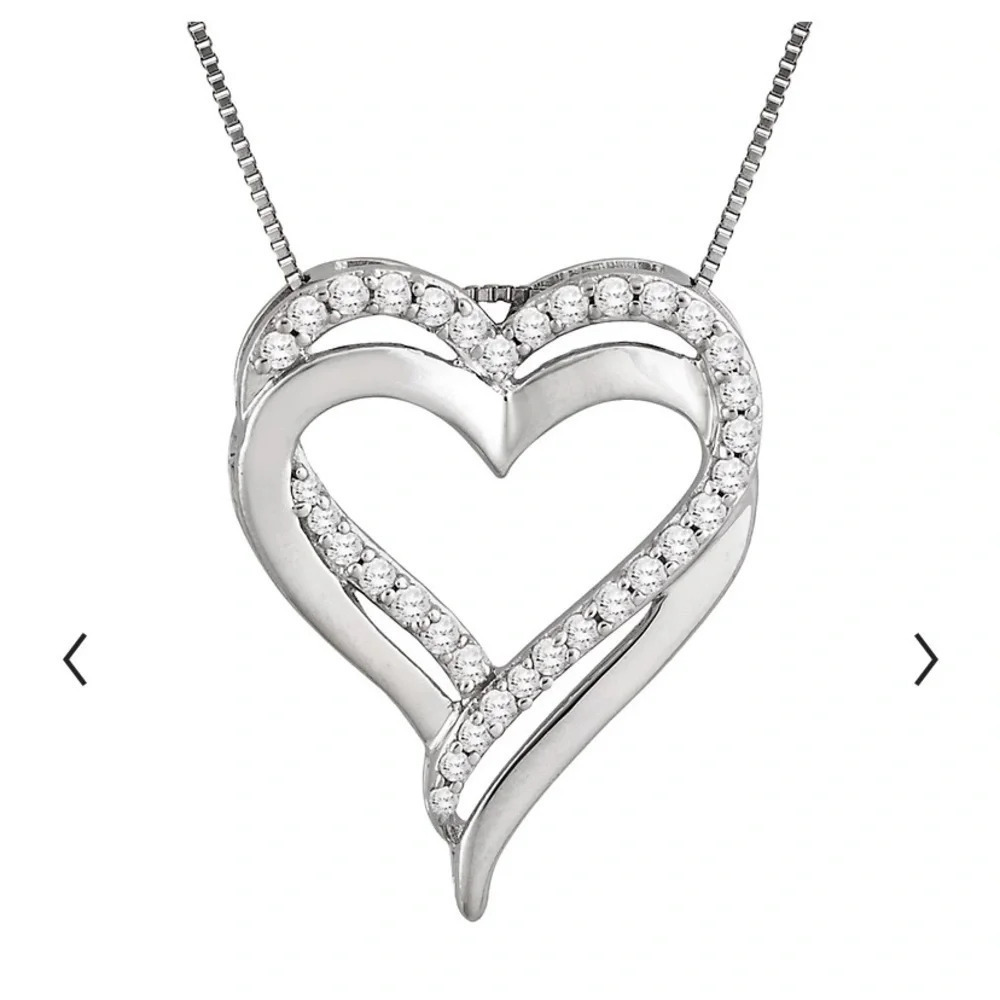Diamond and Sterling Silver Intertwined Heart Pendant​​​​​​​​​​